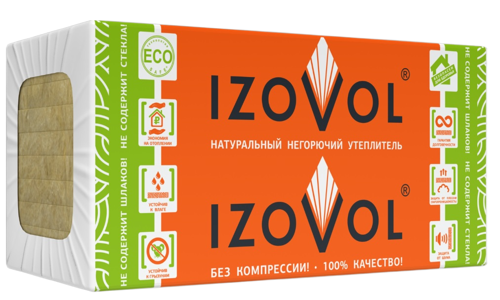 Минеральная плита Izovol Л-35 (1200х600х100) (2,88м2/0,288м3/8шт)