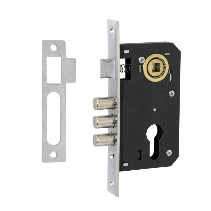 Замок врезной под евроцилиндр Vettore 9011 SR-3R MCP матовый хром