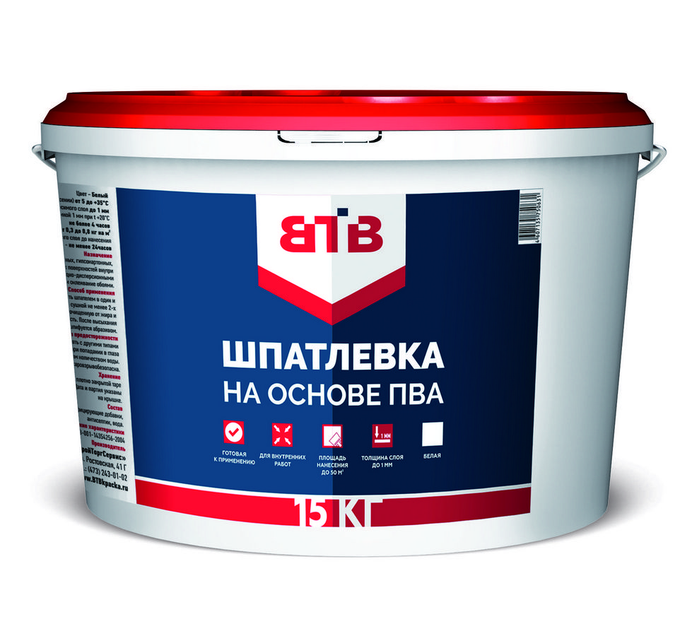 Шпатлевка на ПВА 15кг СтройТоргСервис ведро ВТВ