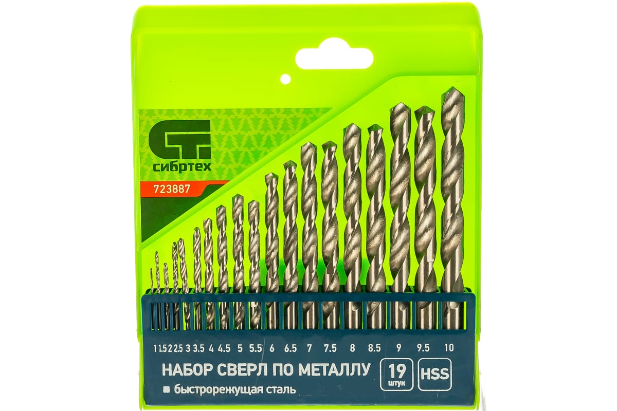 Набор сверл по металлу (1-10 мм; 19 шт.) Сибртех 723887