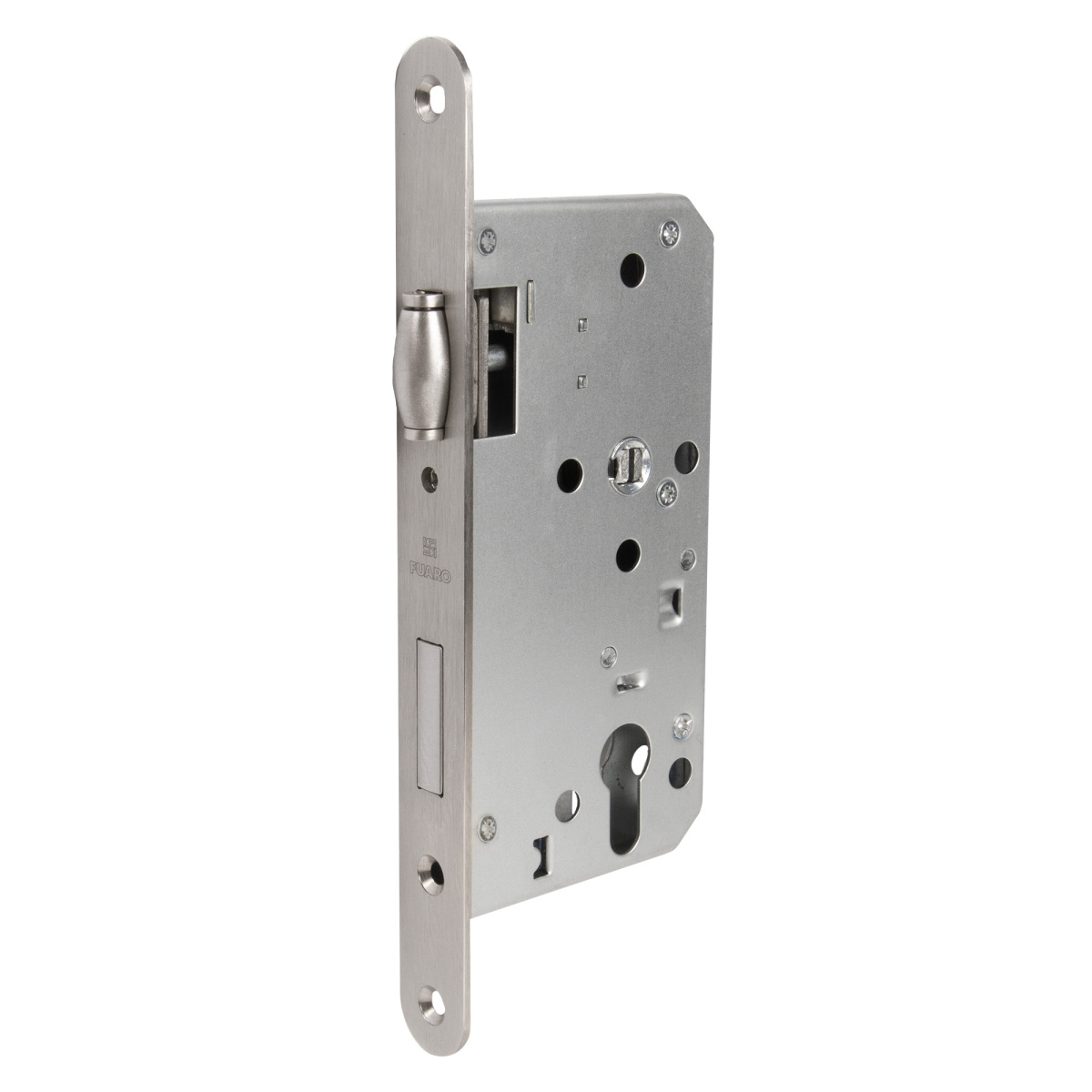 Замок врезной Fuaro DD.INOX/C-55.72/R с ролик. защелкой (лиц.планка 24 мм) Нержавеющая сталь 58859 