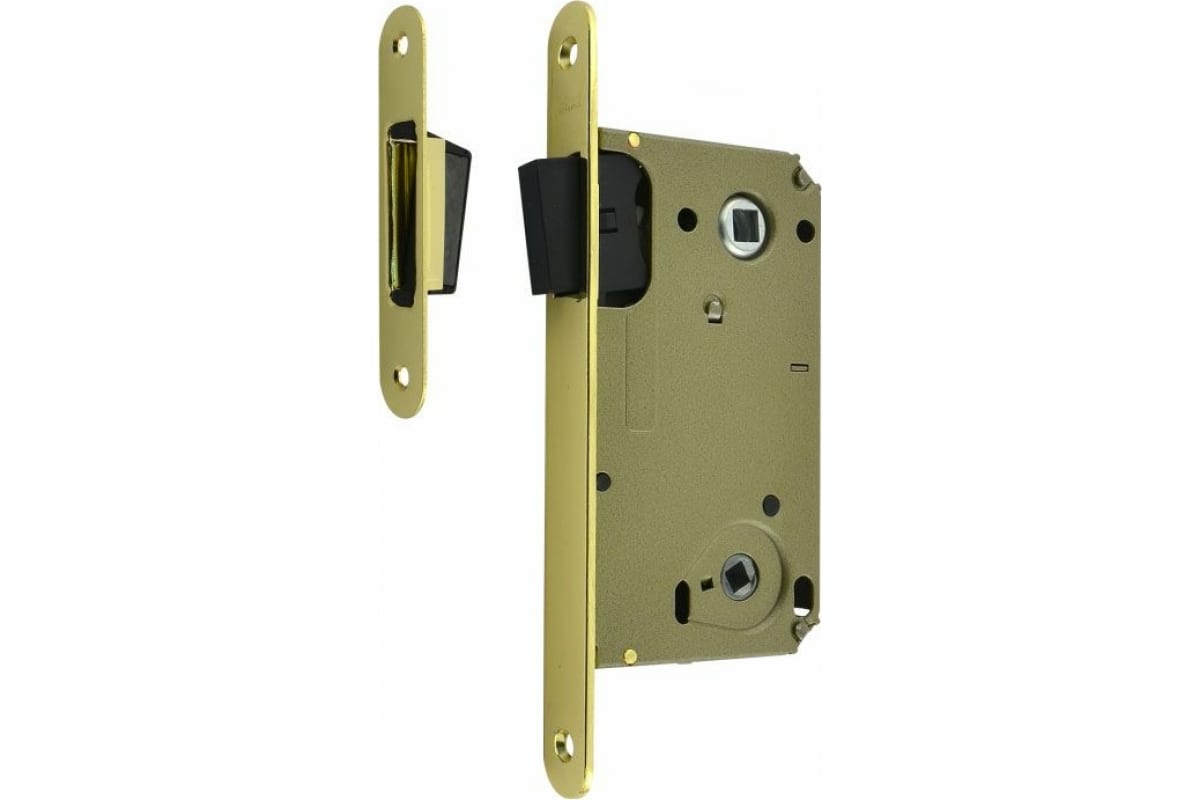 Корпус замка NORA-M магнитный ригель 13М-90 мм золото, под фиксатор, с отв.планкой 14915