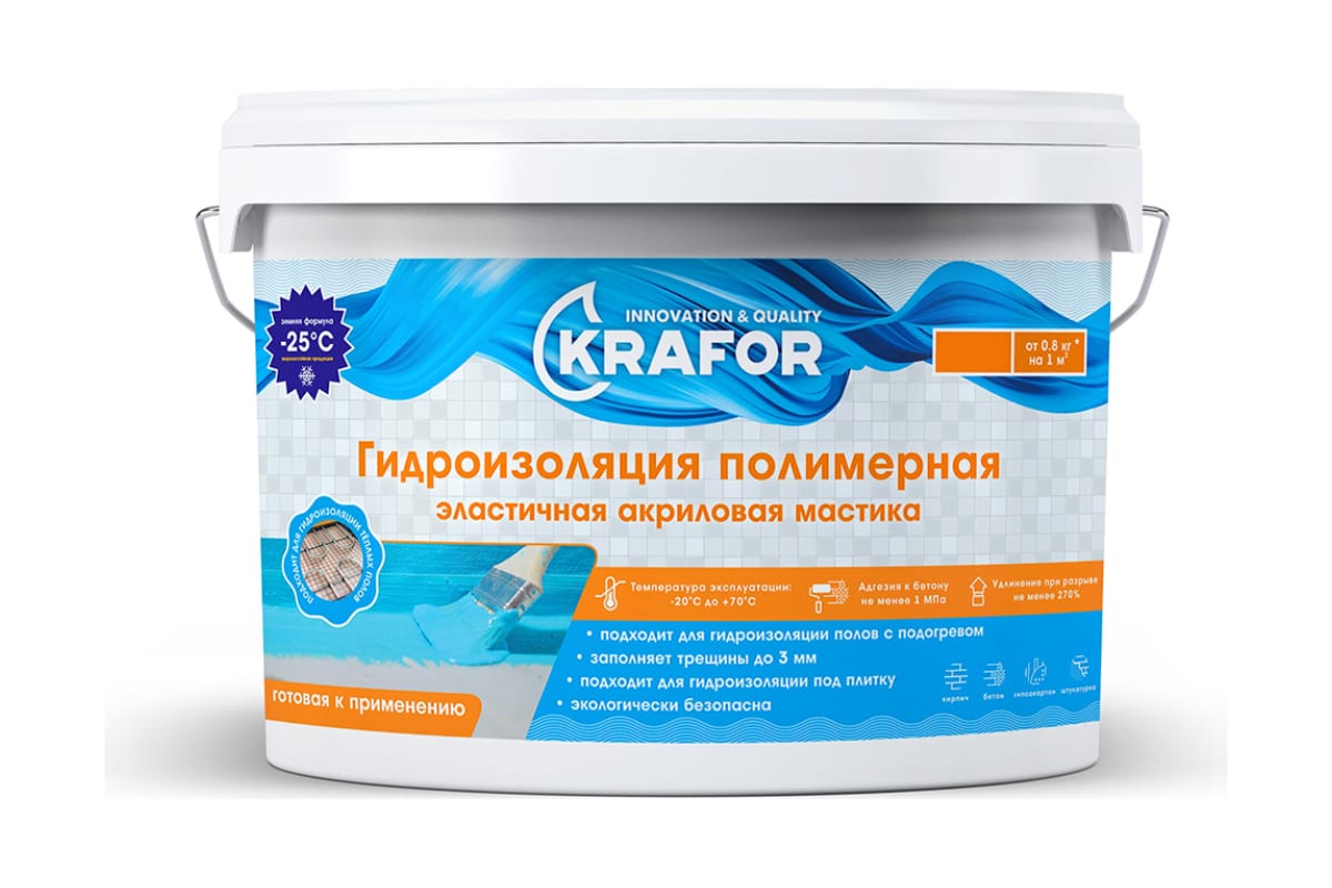Гидроизоляция эластичная, полимерная 5кг Krafor 256713