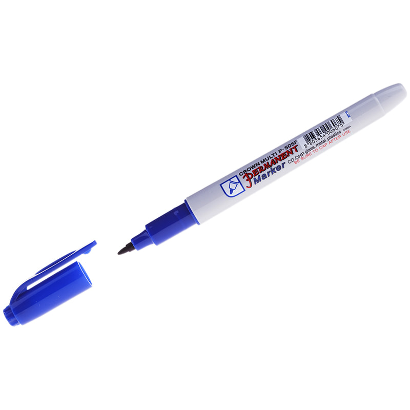 Маркер перманентный, пулевидный Crown Multi Marker Super Slim, синий P-505Fblue
