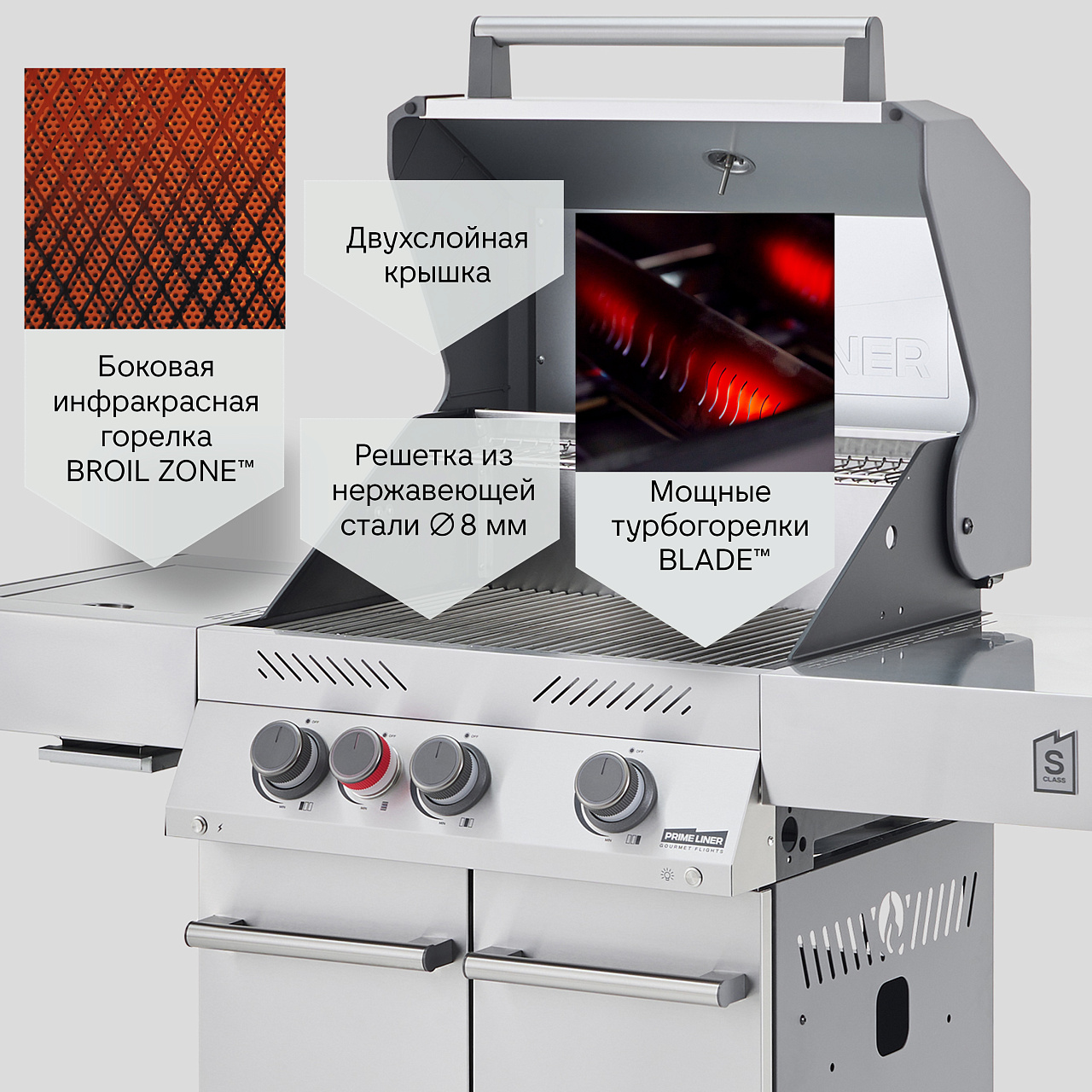 Газовый гриль PRIMELINER S class 3B комплектация DELUXE